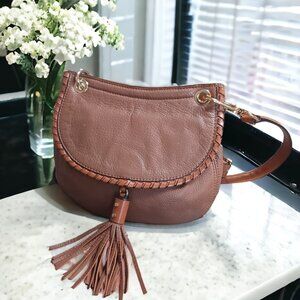 Michael Kors Western Pebbled Leather Whip Stitch Tassel Saddle Bag Crossbody